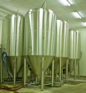 맥주 양조에 사용되는 효모가 담긴 발효 탱크