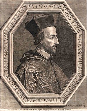 코르넬리우스 얀센(Cornelius Jansen, 1585–1638)의 초상화. 얀센의 모교인 (구) 루뱅 대학교는 얀센주의 신학의 주요 중심지가 되었다.