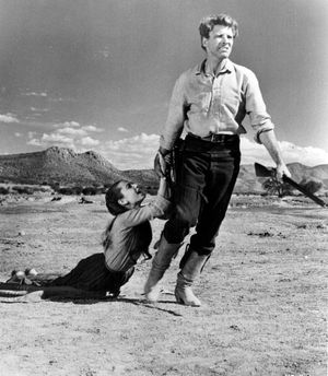 촬영 중 랭카스터와 헵번의 홍보 사진