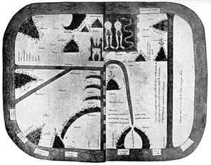 모사라베 세계 지도 (1109년, 에덴이 동쪽에 위치)