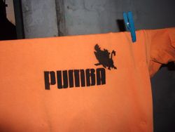 라이온 킹 팬 아트 작품 - 품바를 특징으로 하는 스텐실은 푸마 로고의 패러디이다.