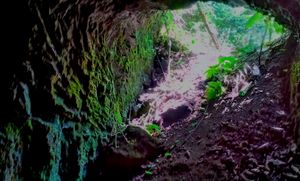 차이나타운을 향해 밖을 내다보는 마운트 루나만의 현존하는 일본 제2차 세계 대전 터널.