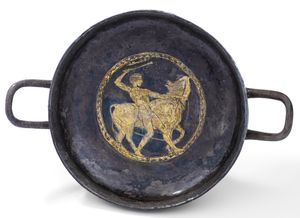 테세우스와 마라톤 황소를 묘사한 은제 킬릭스, 기원전 445–440년, 바실 보즈코프 컬렉션, 소피아, 불가리아 소장