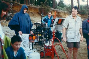 1987년 영화 위대한 외출 촬영장의 애크로이드(오른쪽)