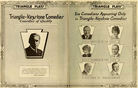 트라이앵글사의 배우와 여배우를 선전하는The Moving Picture World의 광고.(1916년)