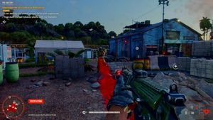 파 크라이 6는 이전 시리즈와 유사한 1인칭 슈팅 게임 플레이를 특징으로 한다. 이 게임 플레이 스크린샷에서 플레이어는 적 비 플레이어 캐릭터와 전투를 벌인다.