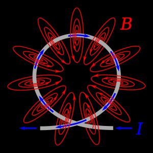 전류가 흐르는 전선 고리의 자기장은 고리 중앙을 통과하며, 그곳에서 자기장을 집중시킨다.