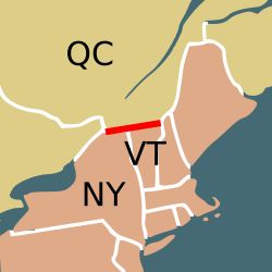 콜린스-발렌타인 선(Collins–Valentine line)이라고 불리는 북위 45도선은 캐나다 퀘벡과 미국 뉴욕 및 버몬트 사이의 국제 국경 일부를 정의한다.