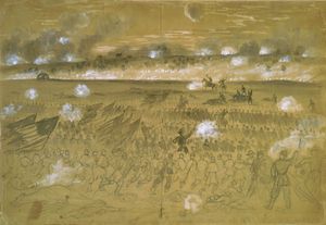 험프리스 장군, 12월 13일 해질녘 자신의 사단을 이끌고 돌격하는 모습, 1862년 Alfred Waud의 스케치