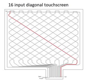 10 미크론 직경의 절연 코팅된 와이어로 제작된 16 I/O 대각선 터치 스크린