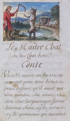 1695년 Contes de ma mère l'Oye 원고의 "장화 신은 고양이" 삽화