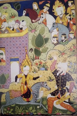 1610년에서 1630년 사이에 인도에서 제작된 팔나메의 이미지로, 예수(이사)가 다잘(거짓 예언자)과 싸우는 모습을 묘사하고 있다. 뒤에는 베일을 쓴 마흐디가 있다.