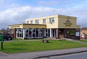 골드핑거 선술집, 하이워스, 20세기 중반의 평지붕 펍의 예시