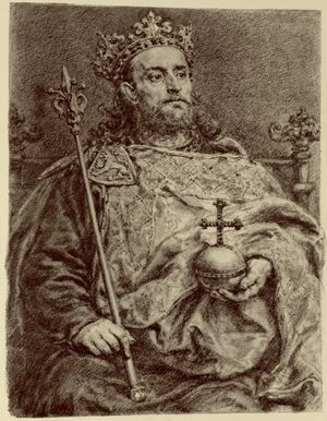 보헤미아 왕 벤체슬라우스 2세 (폴란드 왕)의 모습, 얀 마테이코의 낭만적인 그림 (1892)