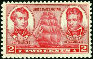 디케이터와 맥도너를 그린 1937년 발행 2센트 우표