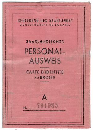 프랑스의 자치령으로 발행된 1953년 자르 ID.