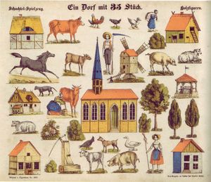 1850년경 손으로 채색된 노이루핀 그림 시트