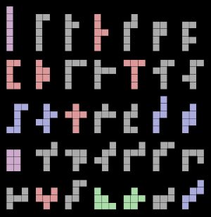 솔로몬 골롬의 폴리오미노는 가드너가 그의 칼럼에서 다룬 많은 레크리에이션 수학 주제 중 하나이다. 35개의 헥사미노가 묘사되어 있다.