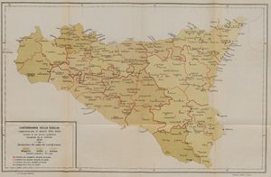 1900년 시칠리아 마피아 세력 지도. 마피아 활동이 있는 마을은 빨간 점으로 표시되어 있다.