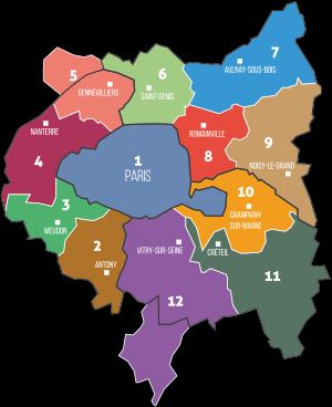 그랑 파리 수도권 및 관할 구역 지도