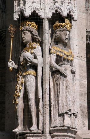 오토 4세와 브라반트의 마리아의 조각상, 브라운슈바이크 구 시청사, c. 1455