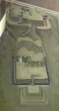 중세 성곽의 각 부분 명칭 ①타테보리(수직 해자) ②토루(토루) ③연속 타테보리(수직 해자) ④호리키리(단절 해자) ⑤우네보리(고랑 해자) ⑥쇼지보리(병풍 해자) ⑦마스가타 고구치 ⑧히라 토라구치(평면 토라구치) ⑨우마야데 ⑩도바시·키바시(토교·목교) ⑪쿠루와(구루와) ⑫야구라다이(망루대)