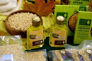 껍질을 벗긴 잣과 시다유. 부랴티야, 러시아