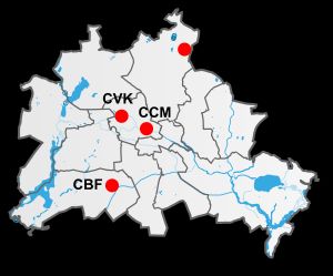 베를린에 있는 샤리테의 4개 캠퍼스 위치