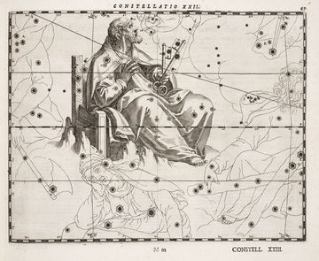율리우스 쉴러 『Coelum Stellatum Christianum』에 그려진 SANCTI PETRI PRINCIPIS APOSTOLORVM. 쉴러는 황도 12궁을 신약 성경의 12사도에 배정하고, 양자리에는 초대 로마 교황 성 베드로를 배정했다.
