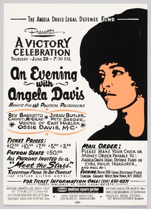 레이 바레토, 제리 버틀러, 카르멘 맥레이, 피트 시거 등이 출연한 데이비스 법률 방어 기금 모금 행사 전단