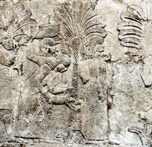 니네베: 세계 최초로 재배된 나무 중 하나인 대추 야자나무 숲을 통과하는 행렬