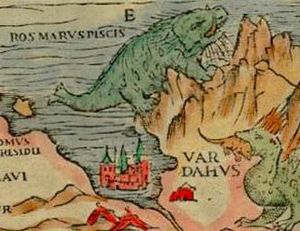 바다코끼리, Ros marus piscis로 표기, 스칸디나비아의 16세기 지도(Carta Marina)에 묘사되어 있다.