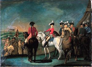 19세의 프레데리크 왕세자는 참모들에게 둘러싸여 있다. 배경은 프레데릭스베르 궁전이다. 크리스티안 아우구스트 로렌첸의 그림.