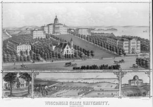 1879년 캠퍼스의 초기 삽화, 배스컴 힐과 워시번 천문대 포함