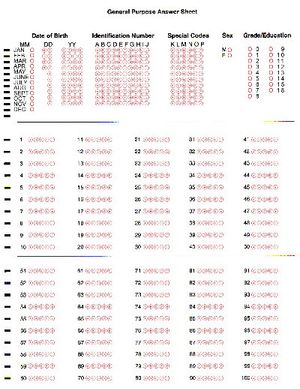 OMR 시험 양식. 전용 OMR 장치로 스캔하도록 설계됨