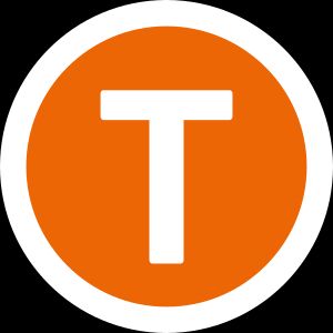 시드니 트레인스 기차역은 주황색 배경과 흰색 T자의 기호로 식별한다.