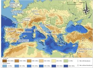 약 140만 년에서 59만 년 전으로 거슬러 올라가는 아슐리안 석기가 발견된 그란 돌리나와 서유럽 유적지 지도