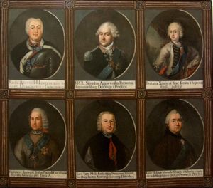 예수 아동 종합 병원의 기부자들; 아우구스트 3세는 왼쪽 상단에 있으며, 18세기 묘사