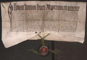 폴란드 국왕 브와디스와프 2세 야기에우워가 폴란드의 코빌린에 마그데부르크법을 부여하는 모습