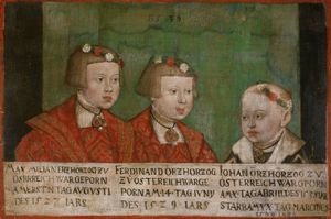 막시밀리안과 그의 남동생 페르디난트 2세와 요한, 야코프 자이세네거의 그림, 1539년