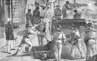 기륭에서 청나라 방어군을 폭격하는 라 갈리소니에르, 1884년 8월 5일