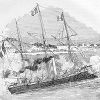 1883년 8월 20일, 투언안 방어선을 강행 돌파하는 포격함 비페르