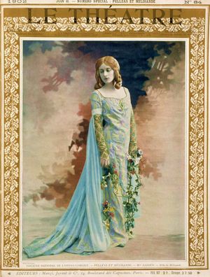 1908년 오페라에 관한 특집판에 게재된 채색 사진 속 초대 멜리장드, 메리 가든