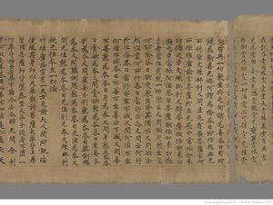 둔황 모가오 동굴 #17에서 발견된 고대 티베트 연대기 뒷면에 있는 중국어 유마경의 파편