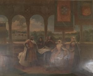 역사주의 양식의 20세기 초 벽화로, 에우제니오 올리바가 그린 작품으로, 바야돌리드에서 안수레스, 에일로, 그리고 다른 사람들의 만남을 묘사하고 있다.