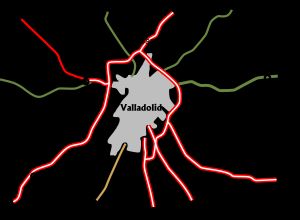 바야돌리드 주변의 도로망