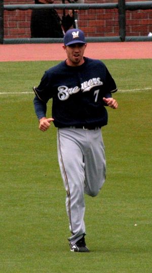 2008년 밀워키 브루어스 소속 시절의 하디