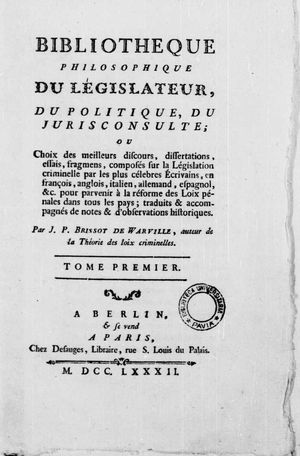 입법가, 정치가, 법률가의 철학 도서관, 1782