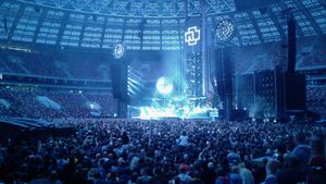 2019년 7월 29일 모스크바의 루즈니키 스타디움에서 공연하는 람슈타인