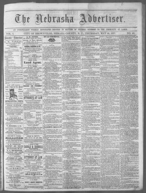 1857년 5월 4일자 네브래스카 애드버타이저의 표지, 브라운빌, 네브래스카 준주에서 로버트 윌킨슨 퍼너스가 창간